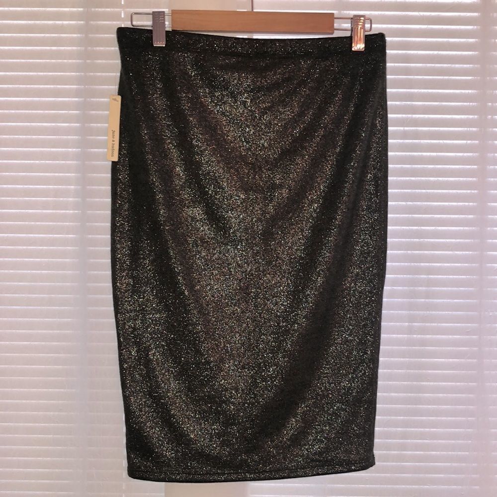 june & hudson L Dillard’s Camouflage Green Metallic Knit Pencil Skirt